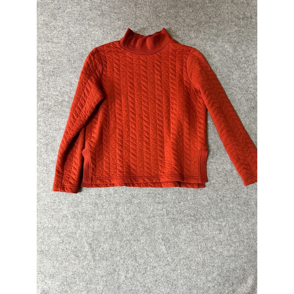 St. John's Bay Quilted Mock‎ Neck Pullover Small Burnt Orange Chevron Textured
